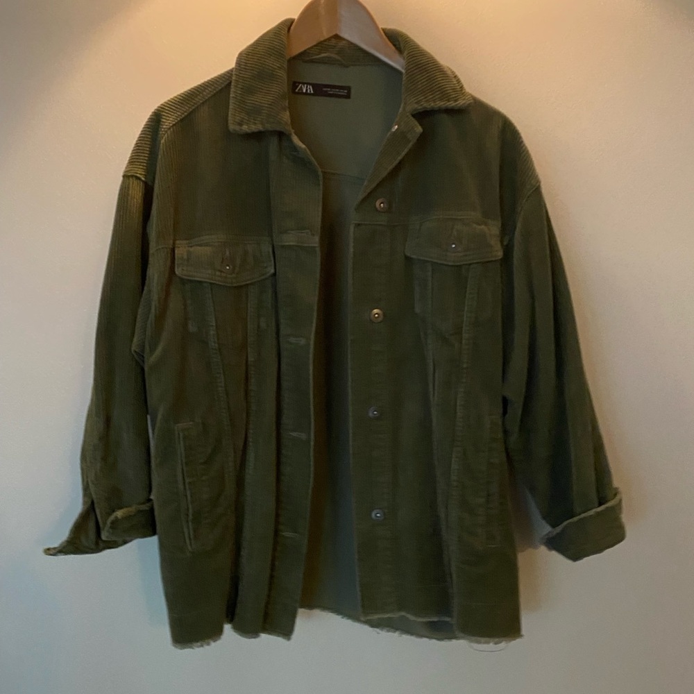 Zara Green Corduroy Shirt Jacket